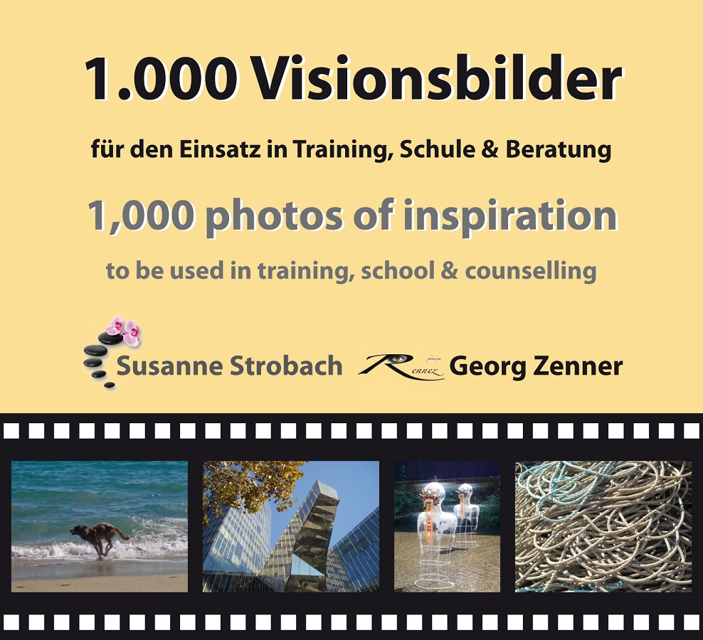 Ein Oranges Cover, mit dem aufgedruckten Titel 1000 Visionsbilder für den Einsatz in Training, Schule und Beratung!